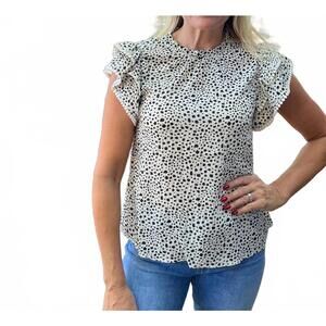 NEW THML spotted flutter sleeve top in cream